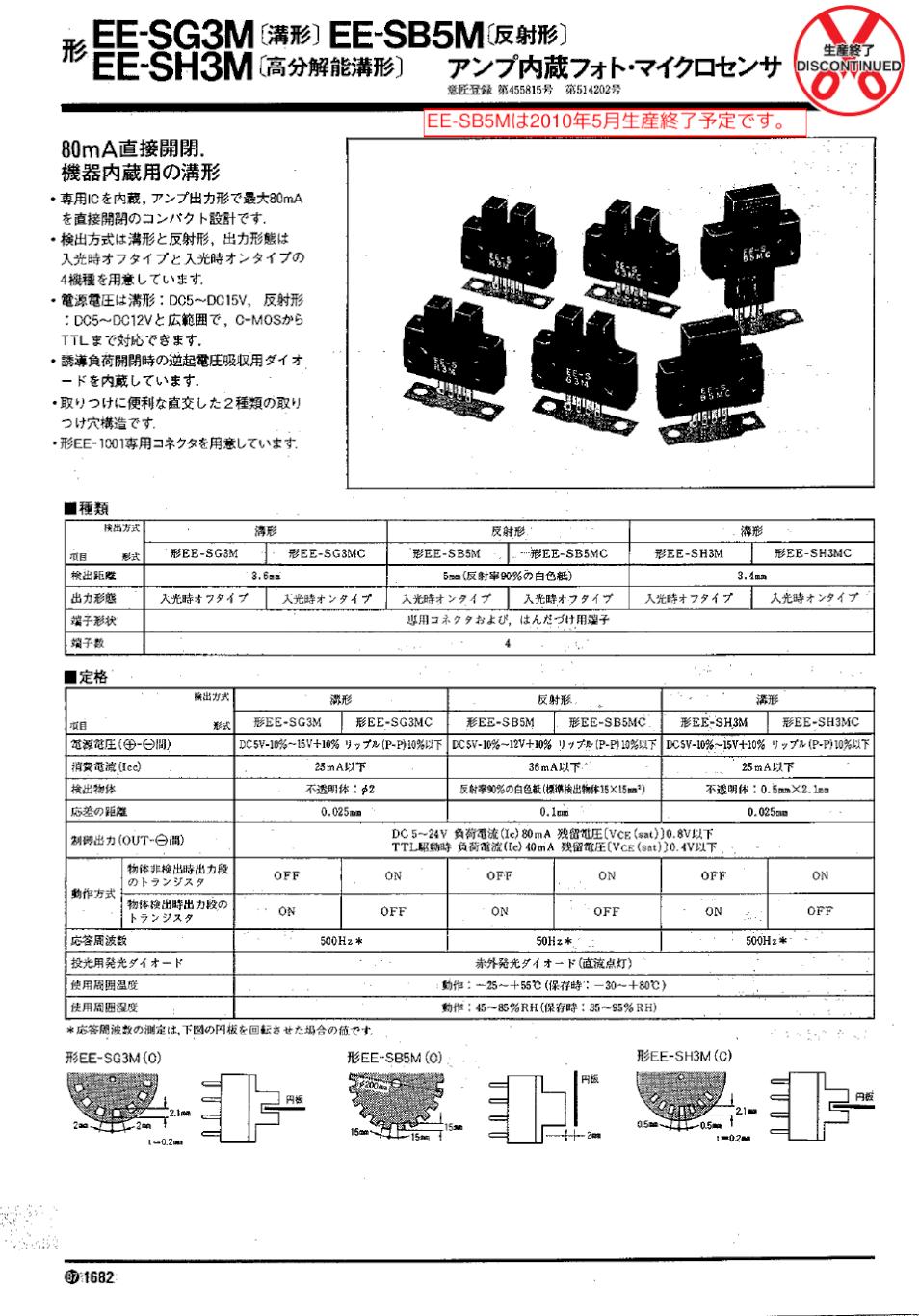 EE-SG3M / SB5M / SH3M アンプ内蔵フォト・マイクロセンサ