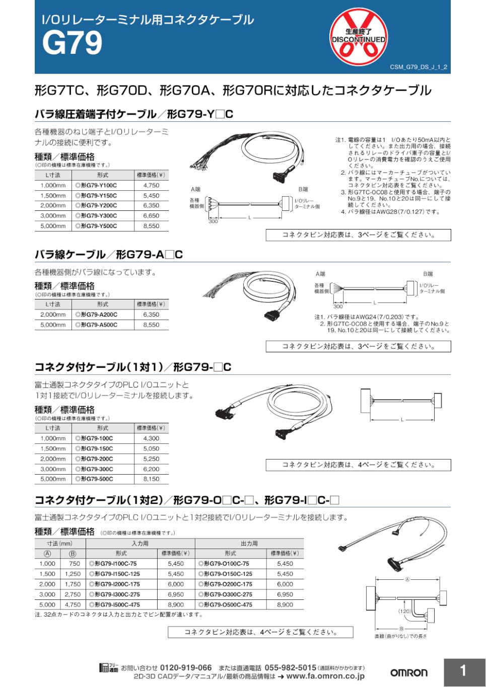 G79 I/Oリレーターミナル用コネクタケーブル/ダウンロード資料一覧