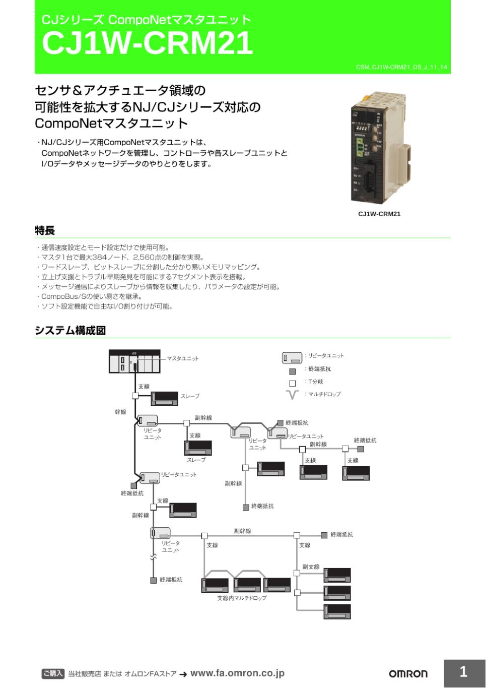 CJ1W-CRM21 CJシリーズCompoNetマスタユニット/ダウンロード資料一覧