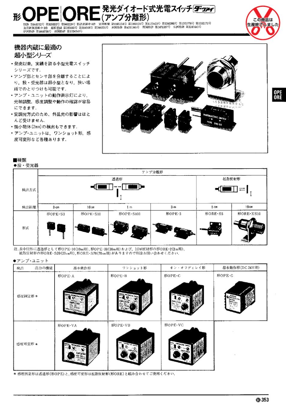 OPE, ORE 発光ダイオード式光電スイッチ（アンプ分離形）/ダウンロード 